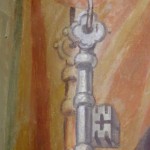 Collevecchio, Chiesa di Santa Maria del Piano, affresco, particolare delle chiavi di San Pietro