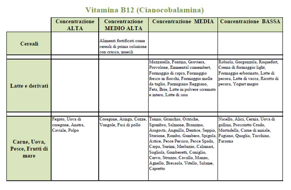 Vitamina B12 cianocobalamina omocisteina dieta
